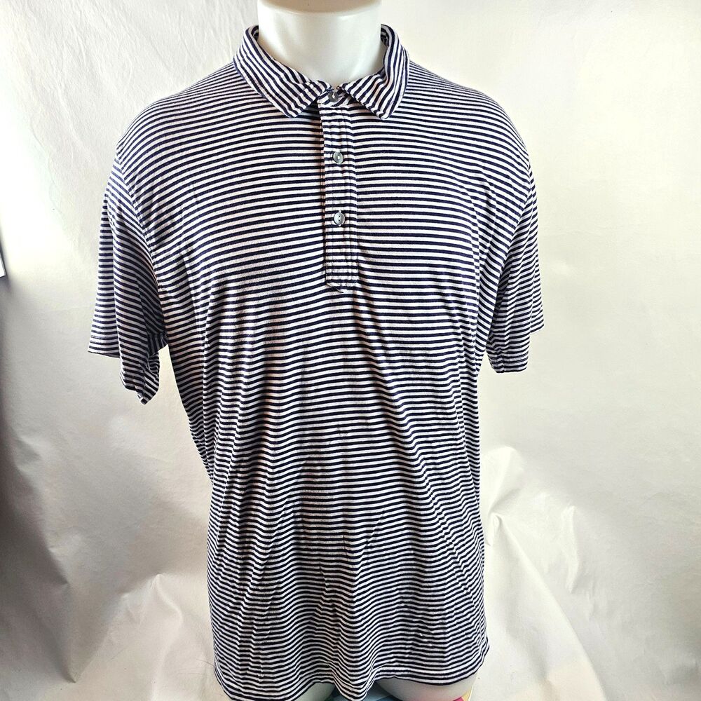 Tasc Polo Shirt Mens XL Blue White Striped Performance Golf Stretch Casual